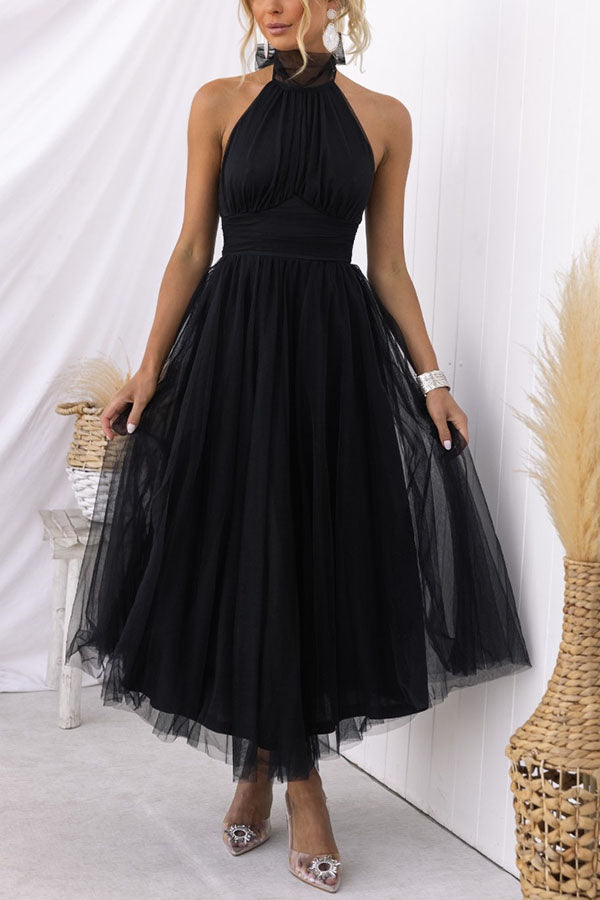Pearlina | Women's Sparkle Dress With Mesh High Neck And Flared Silhouette | Elegant