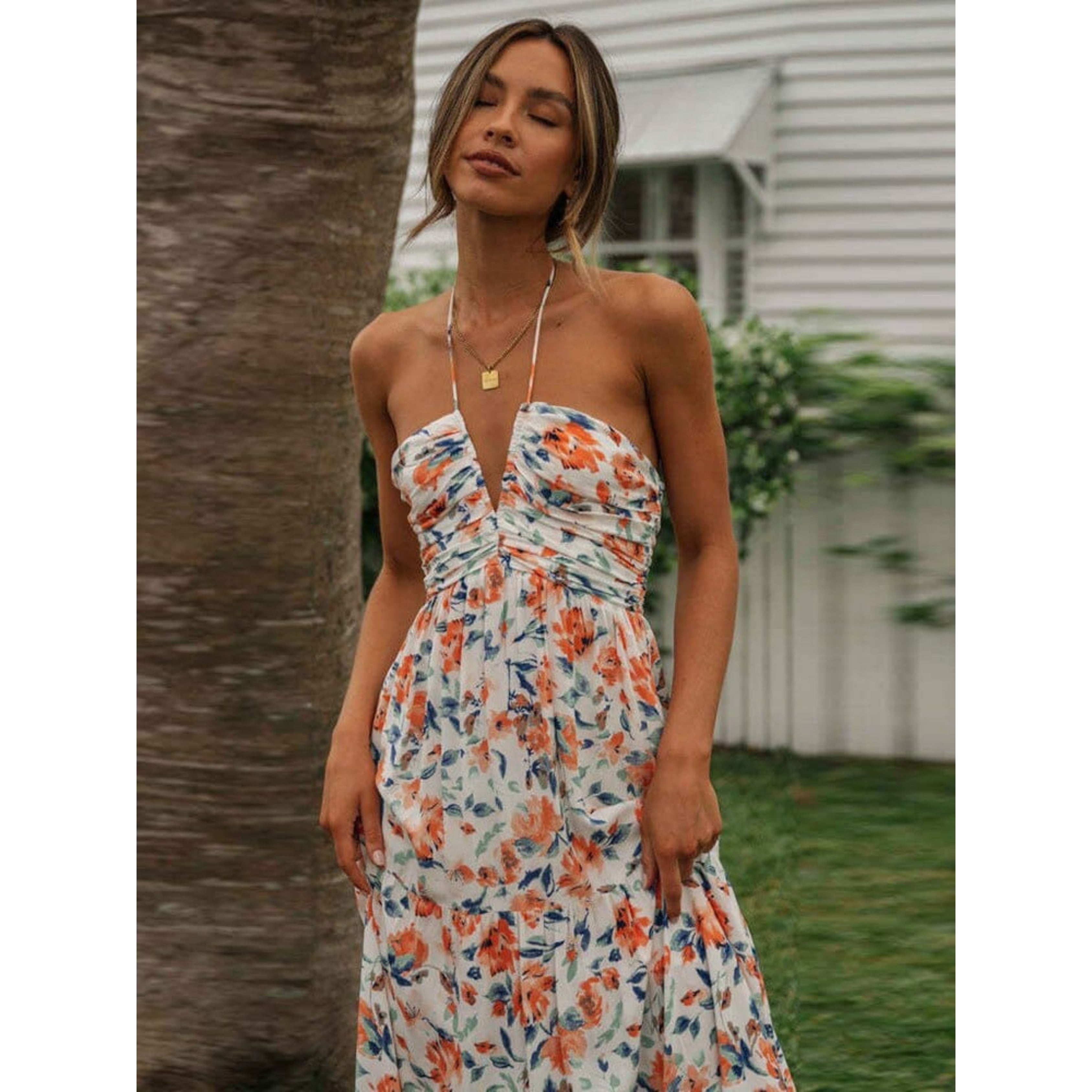 Penelope | Floral Graduation Dress for Women | Summer Halter Maxi