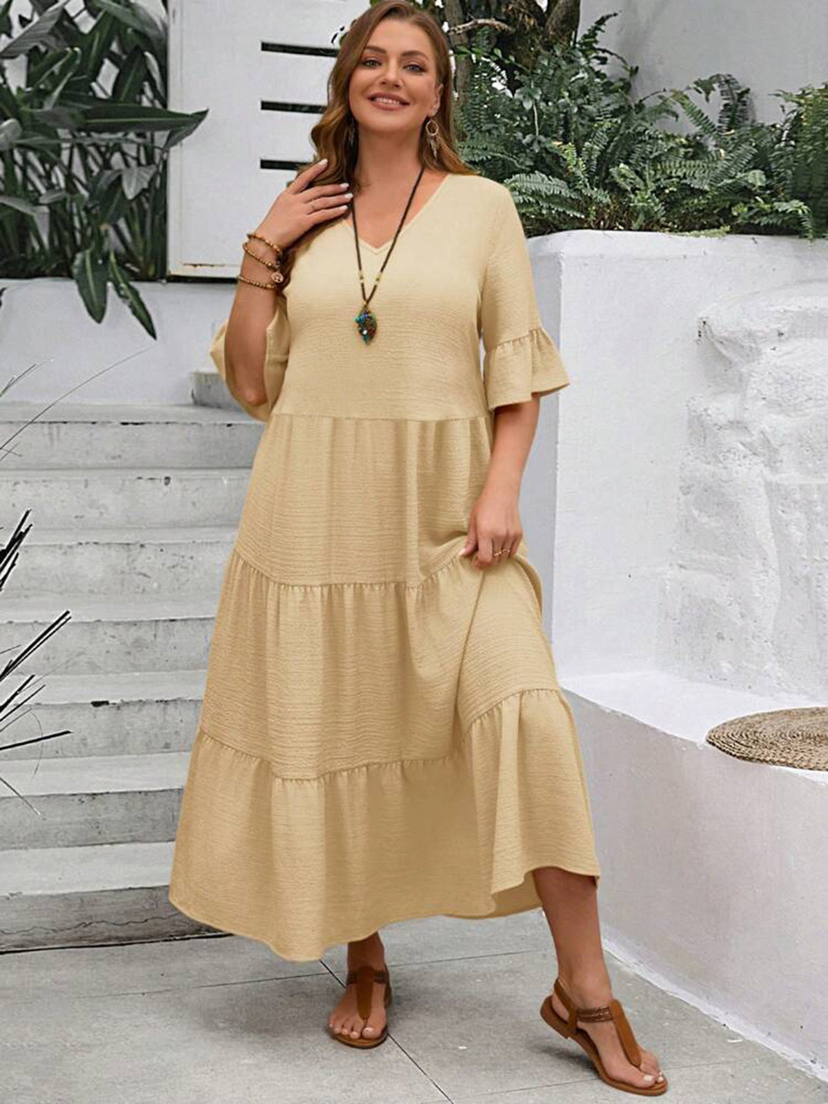 Serena | Women’s Formal Dress With Tiered Flow And Ruffle Sleeves | Elegant