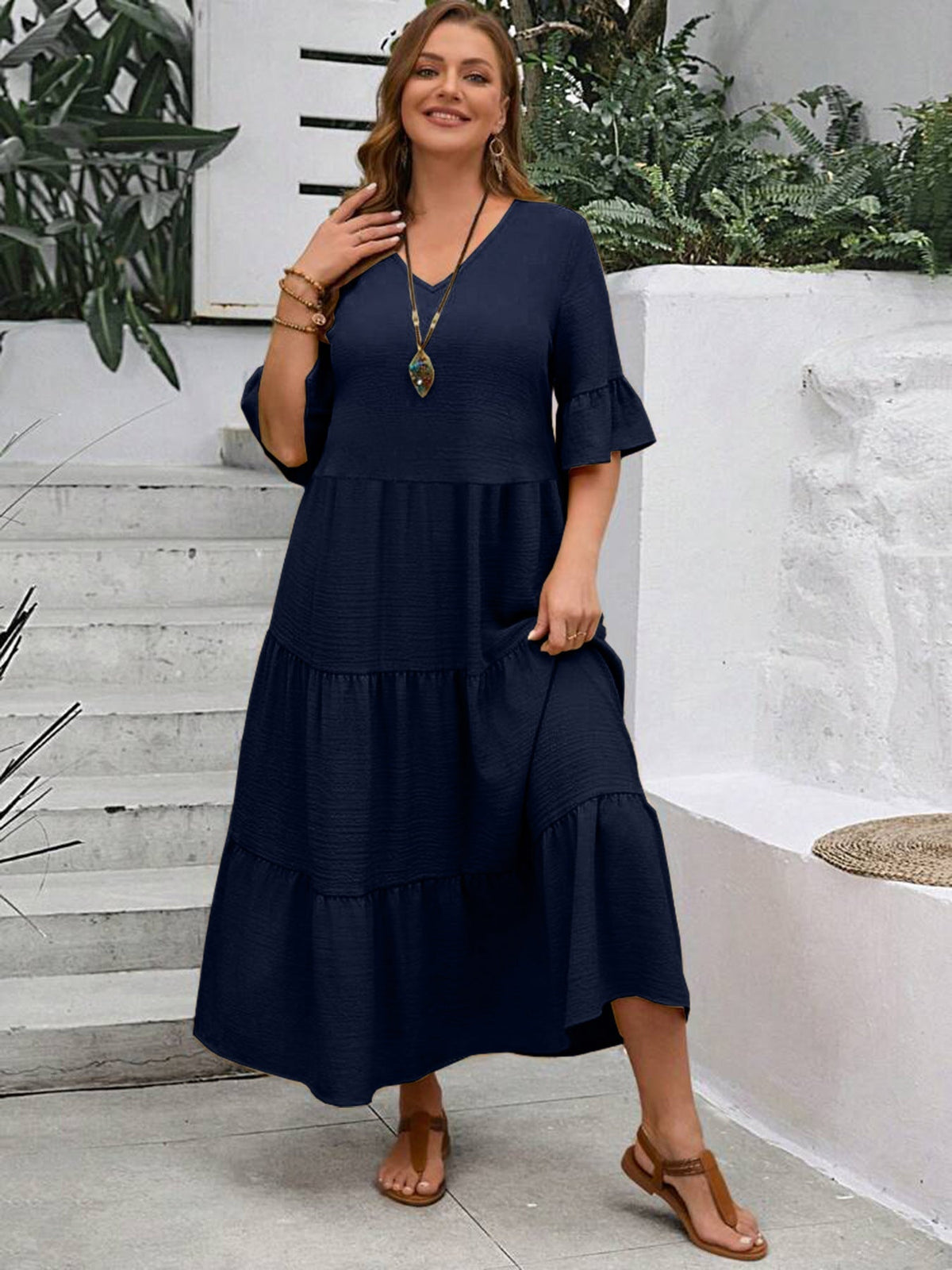 Serena | Women’s Formal Dress With Tiered Flow And Ruffle Sleeves | Elegant