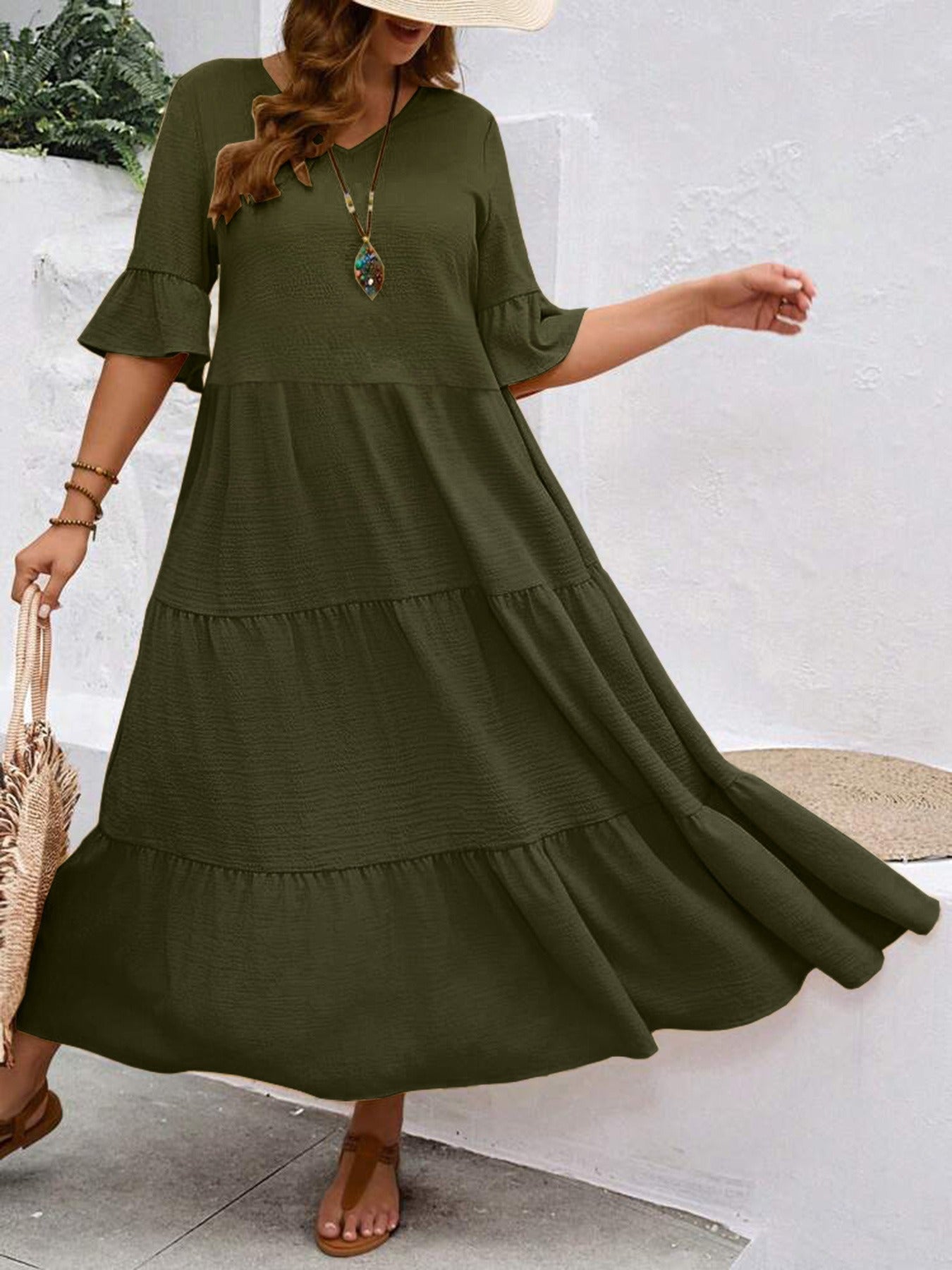 Serena | Women’s Formal Dress With Tiered Flow And Ruffle Sleeves | Elegant