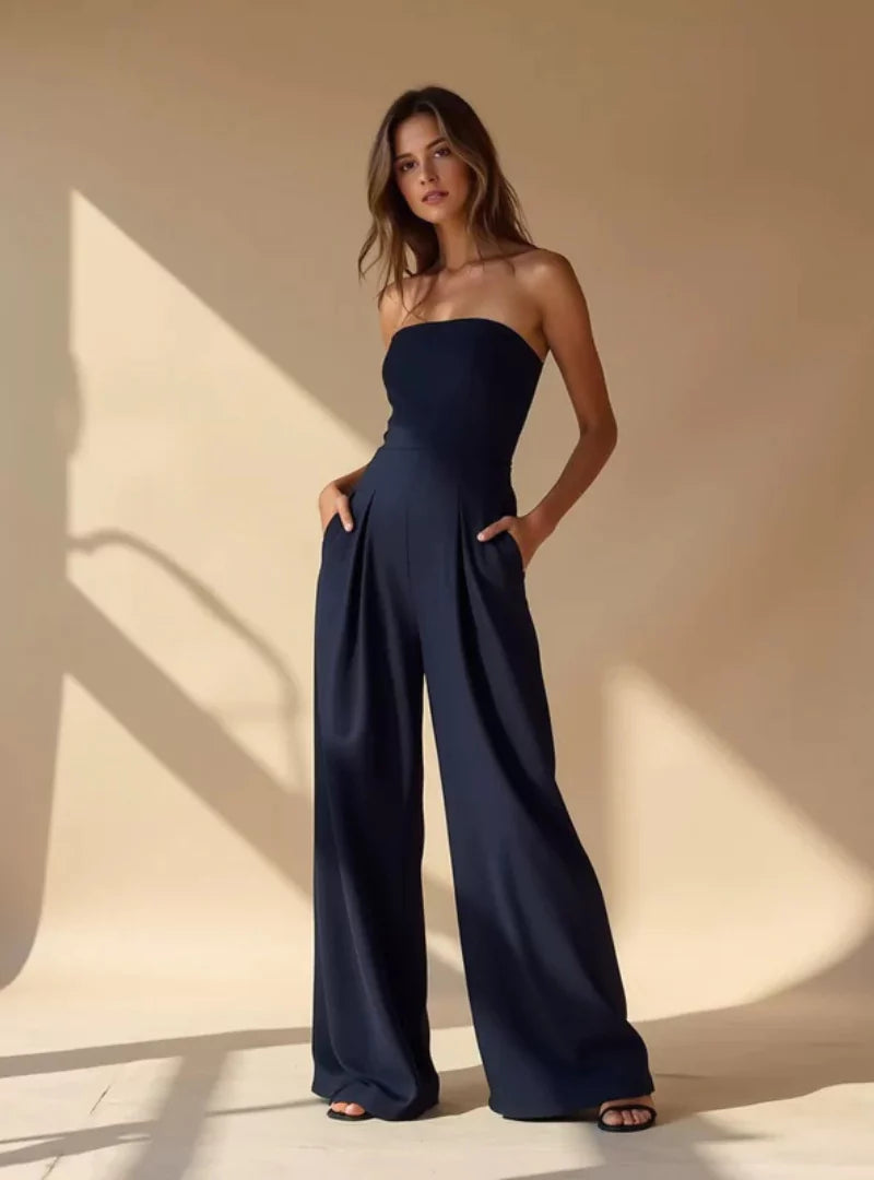 Solvarin | Women’s Strapless Wide-Leg Jumpsuit