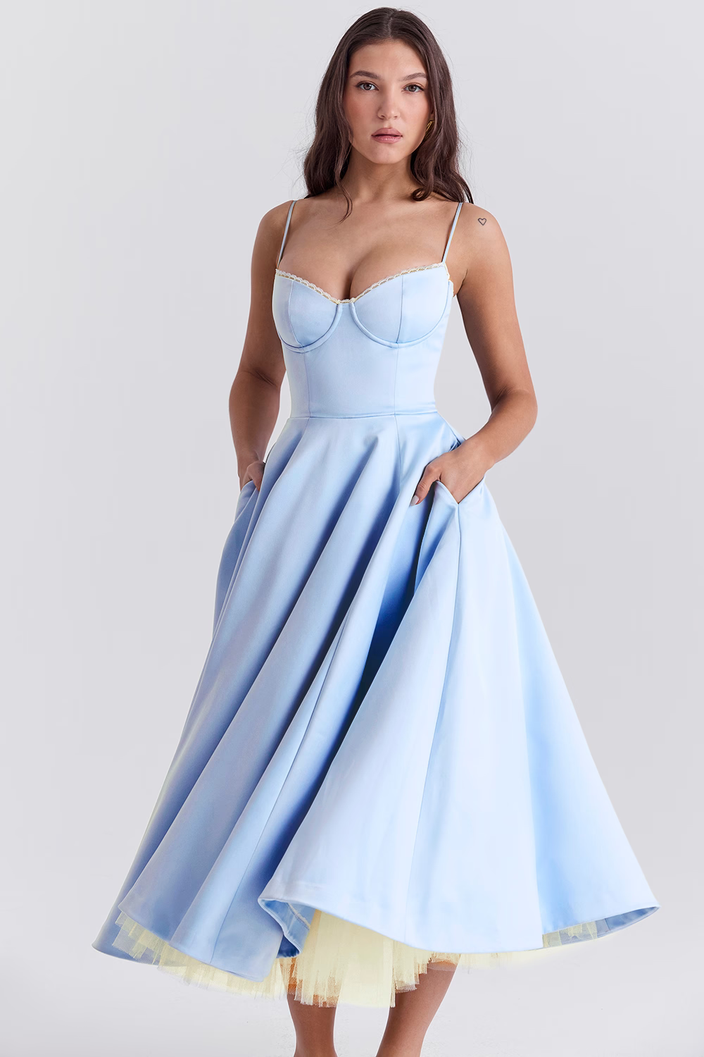 Remilo | Women’s Elegant Satin & Tulle Midi Dress