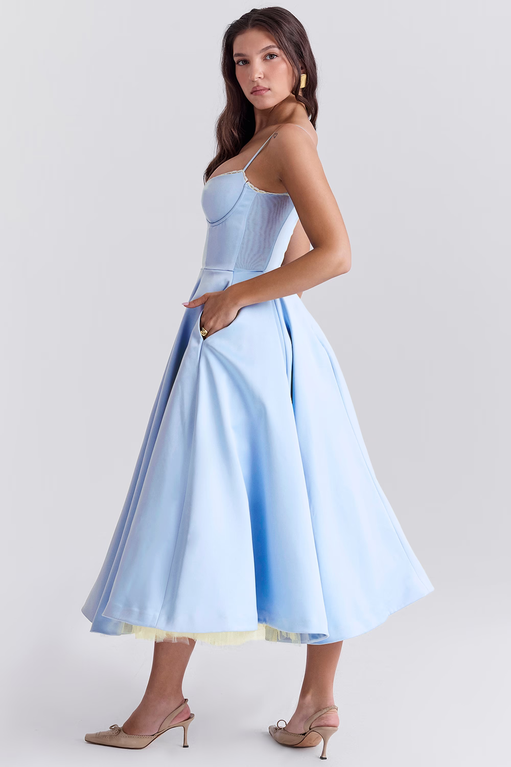 Remilo | Women’s Elegant Satin & Tulle Midi Dress