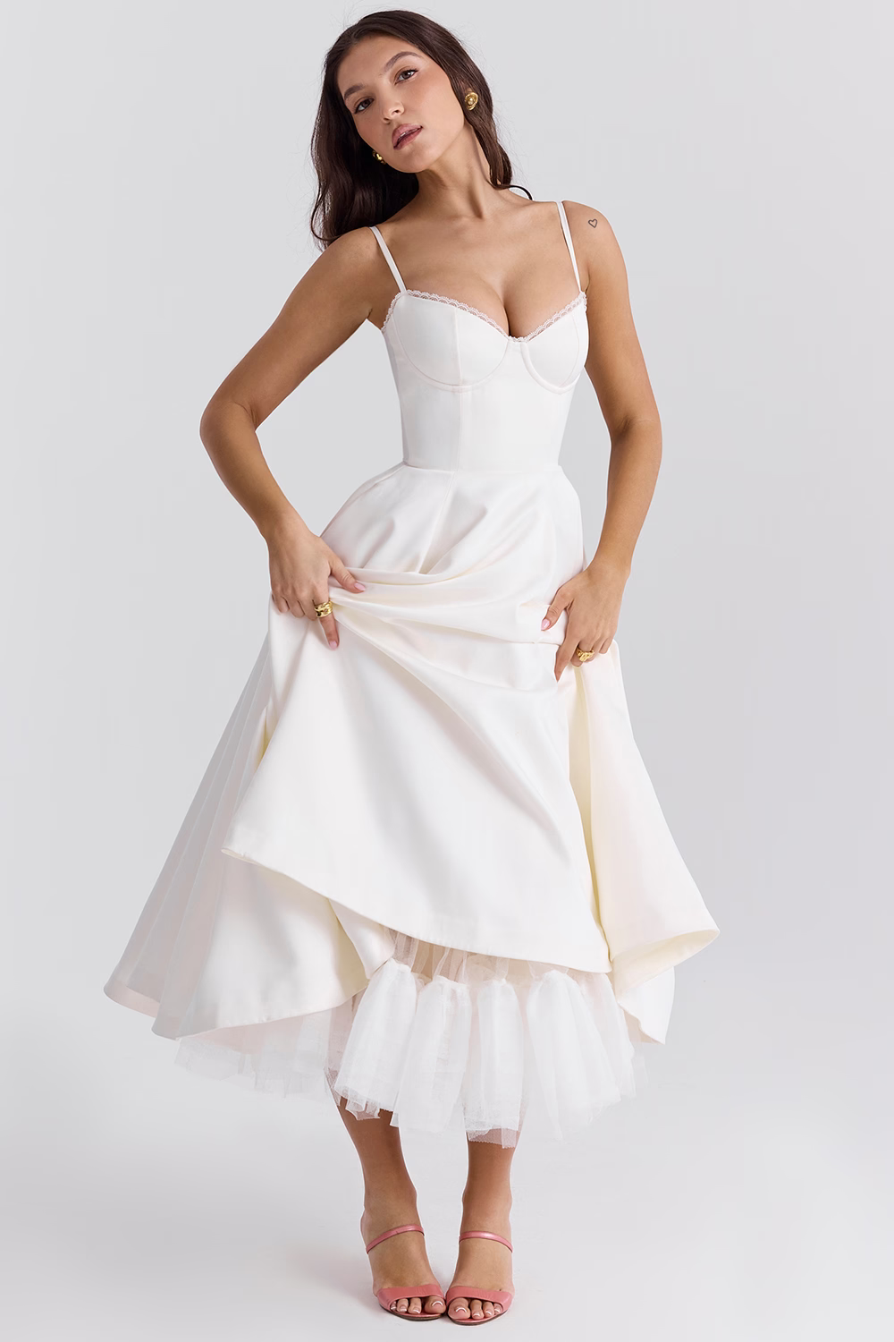 Remilo | Women’s Elegant Satin & Tulle Midi Dress