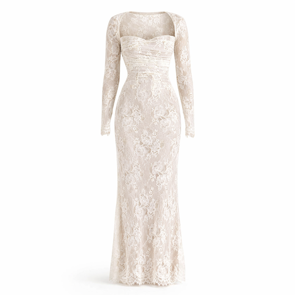 Stella | Women’s Graduation Dress With Lace Detail And Long Sleeves | Elegant