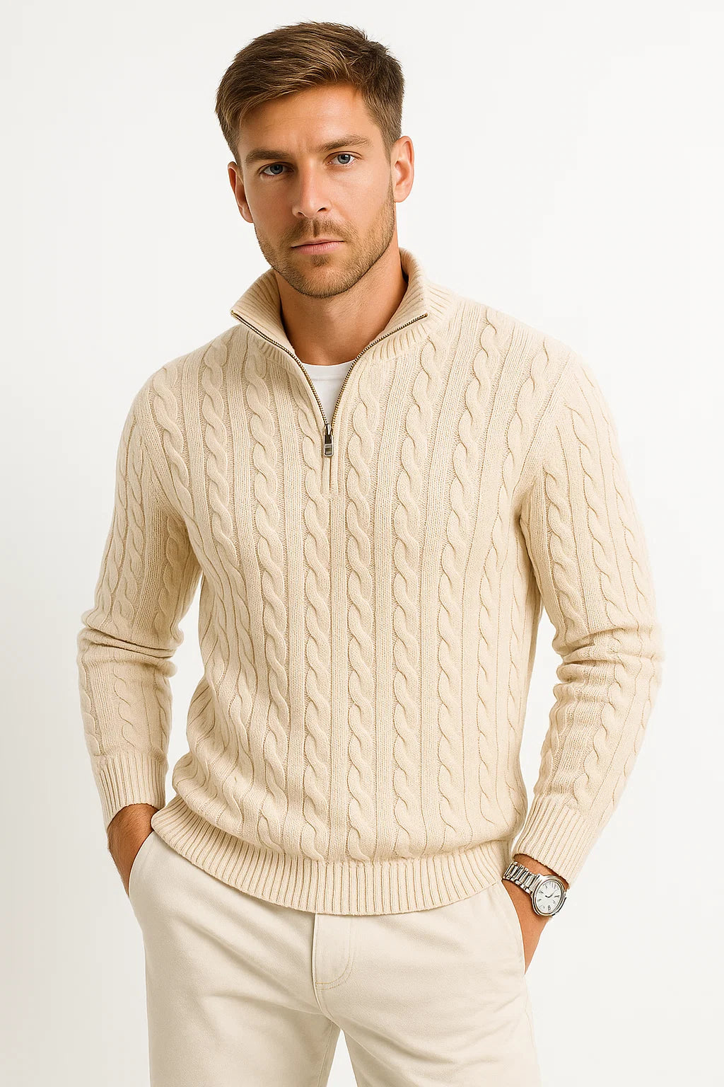 Eriso | Men’s Cable Knit Quarter-Zip Pullover