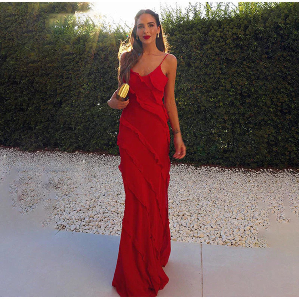 Susana | Women Long Wedding Guest Dress With Lace Bodice And Flowing Skirt | Elegant Style