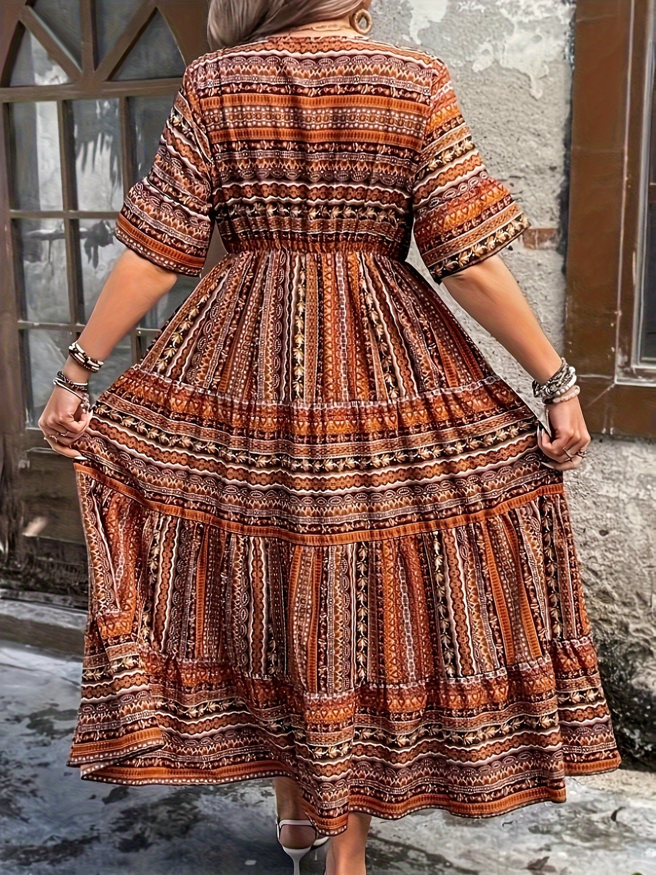 Sylpha | Women's Day Dress With Ethnic Print Design And Flowing Tiered Skirt | Casual