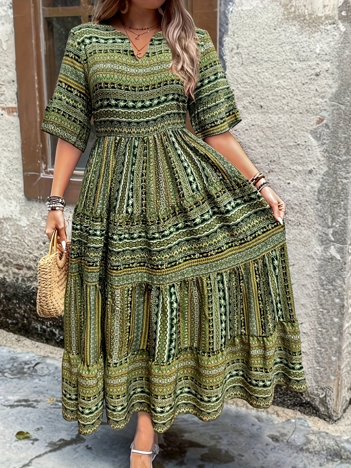 Sylpha | Women's Day Dress With Ethnic Print Design And Flowing Tiered Skirt | Casual