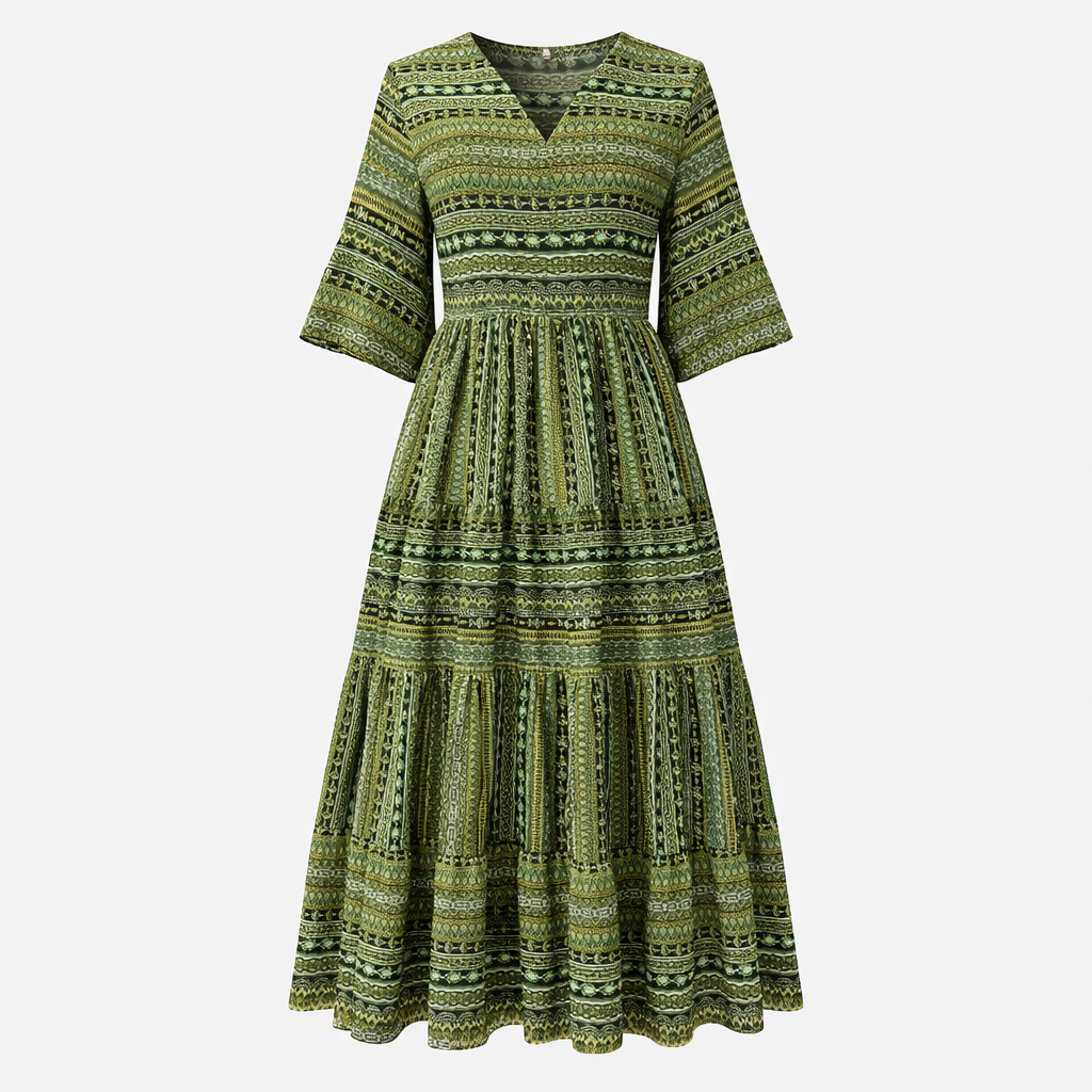 Sylpha | Women's Day Dress With Ethnic Print Design And Flowing Tiered Skirt | Casual