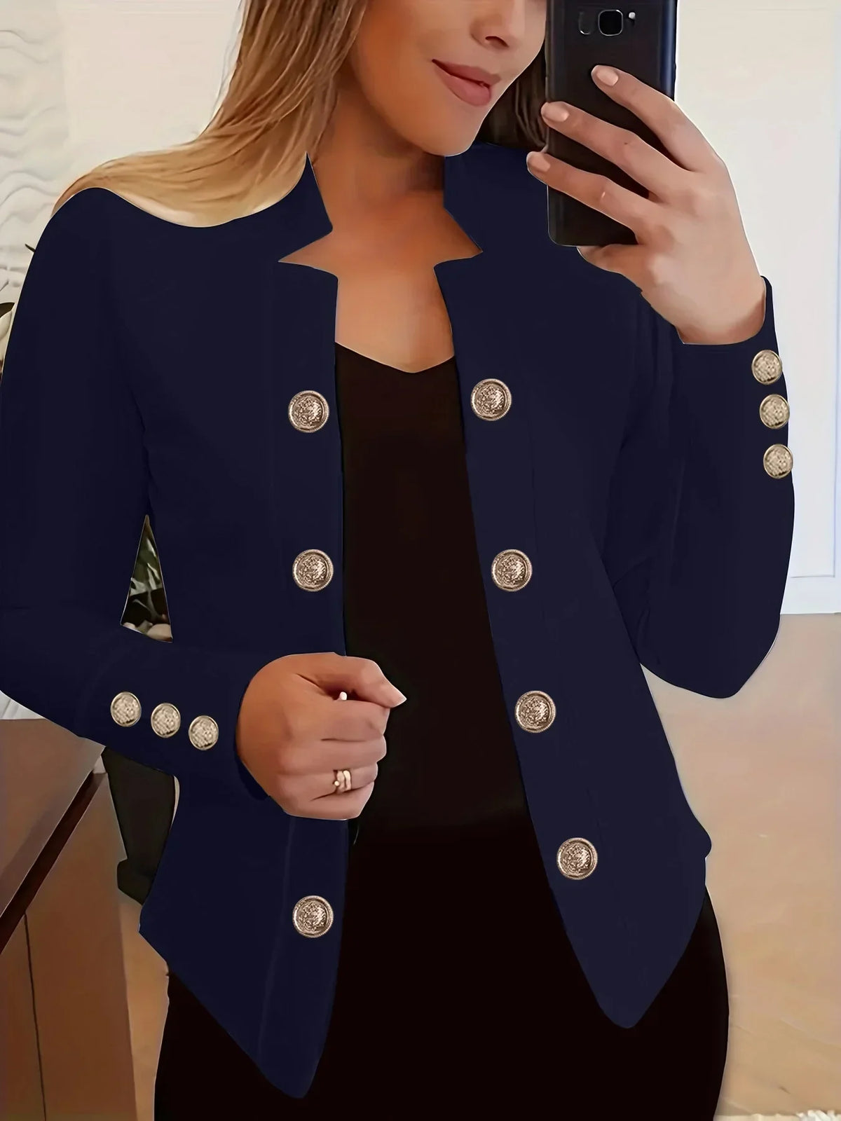 Elvon | Women’s Button-Detail Long Sleeve Jacket