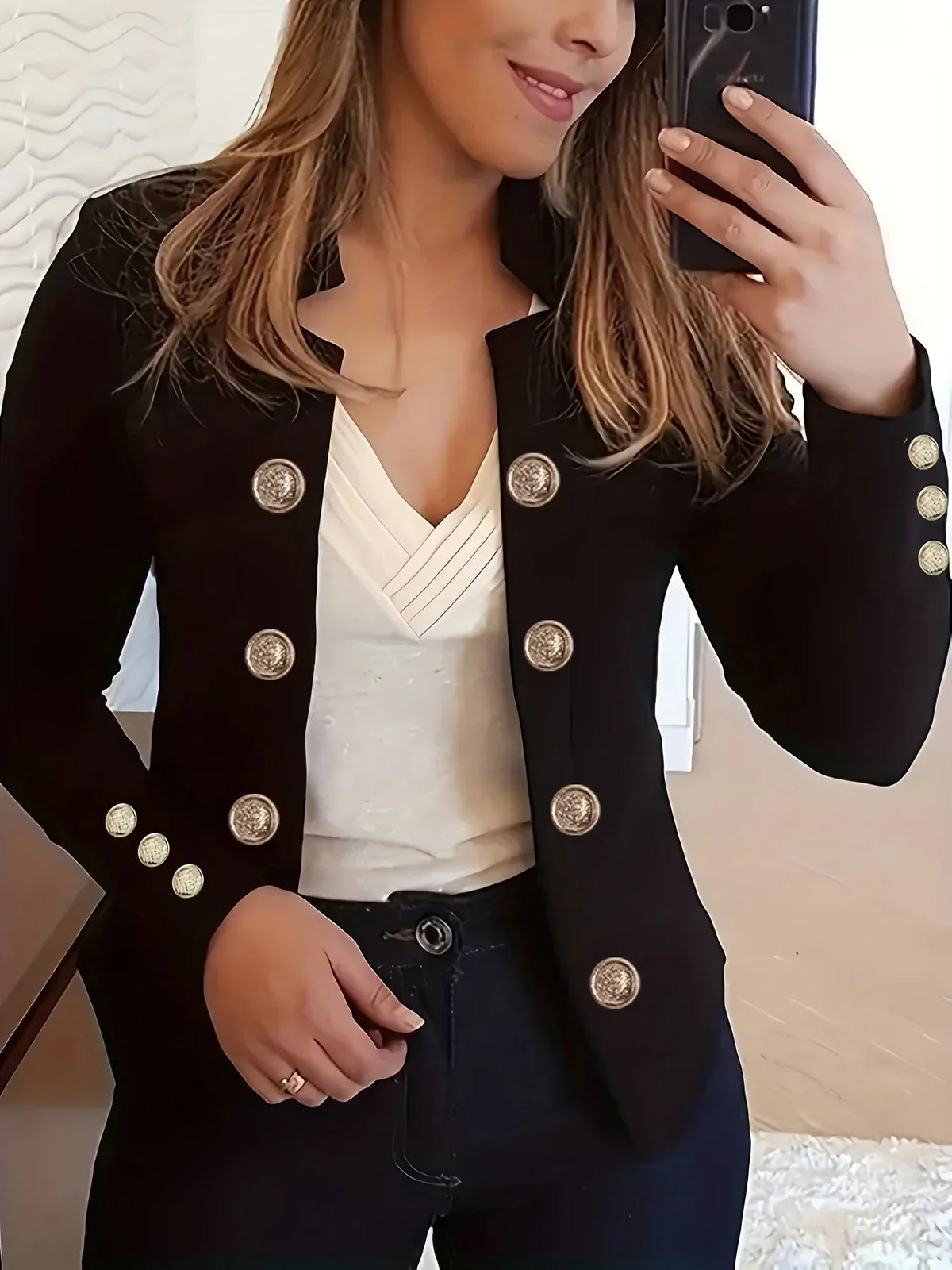 Elvon | Women’s Button-Detail Long Sleeve Jacket