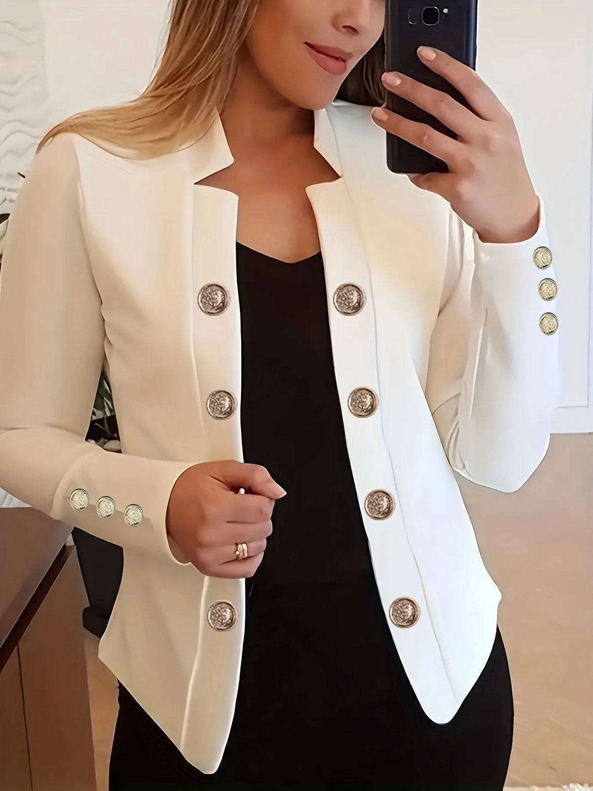 Elvon | Women’s Button-Detail Long Sleeve Jacket