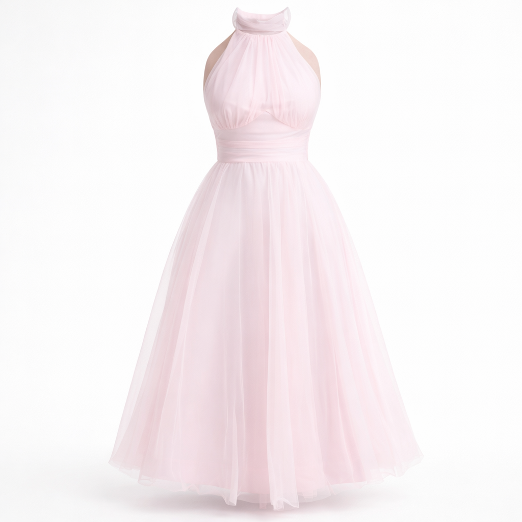 halter graduation dresses Valeria | Women's Graduation Dress With Tulle And Halter Neck
