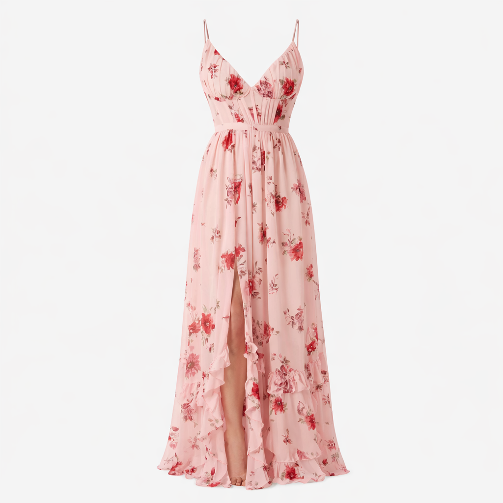 Zaria | Women's Floral Dress With Sleeveless Design And Front Slit | Elegant
