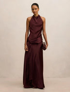 Abby | Women's Cocktail Dress With Halter Satin Design And Elegant Maxi Silhouette | Party