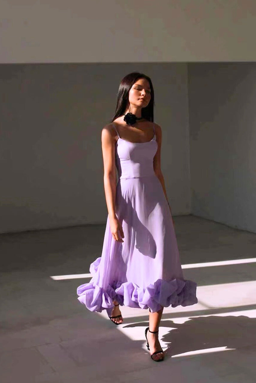 Ariana | Women’s Graduation Dress With Spaghetti Straps And Ruffle Hem | Elegant