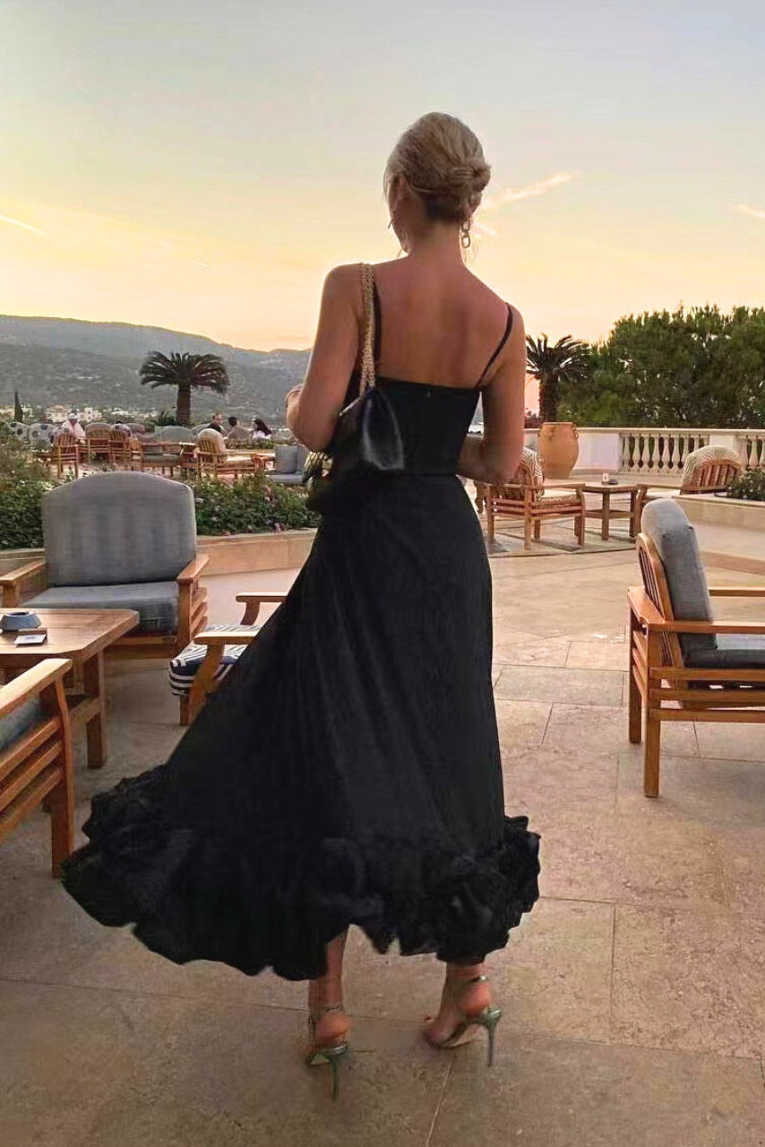 Ariana | Women’s Graduation Dress With Spaghetti Straps And Ruffle Hem | Elegant
