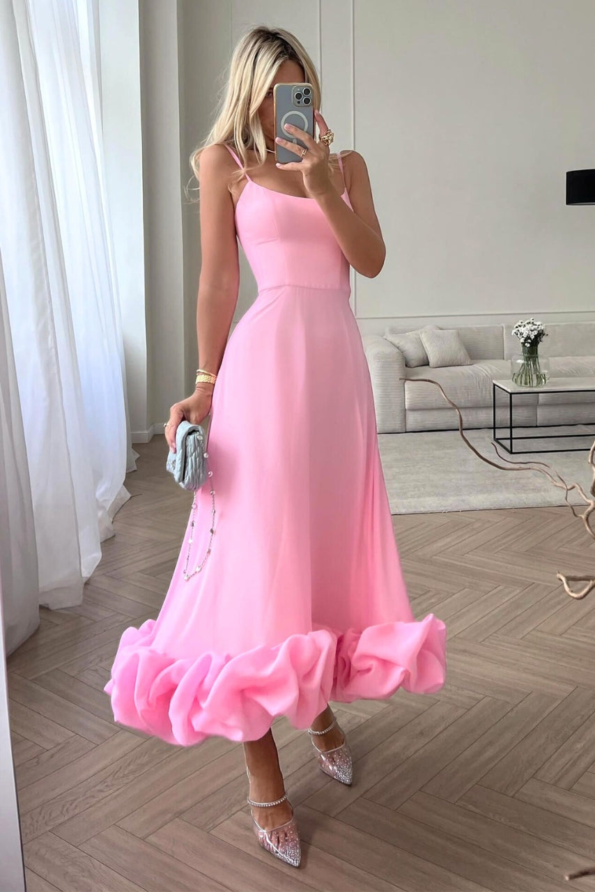 Ariana | Women’s Graduation Dress With Spaghetti Straps And Ruffle Hem | Elegant