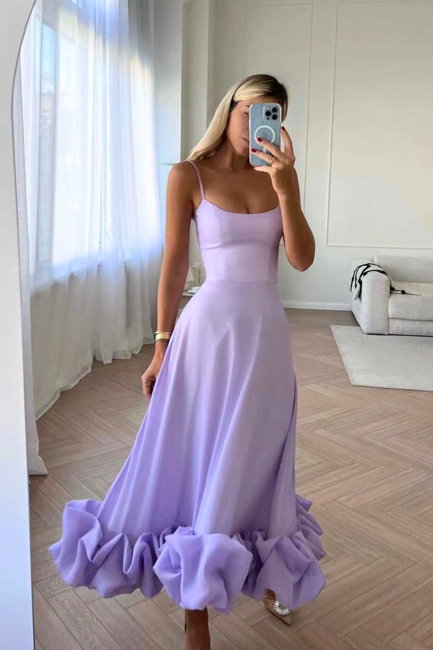 Ariana | Women’s Graduation Dress With Spaghetti Straps And Ruffle Hem | Elegant