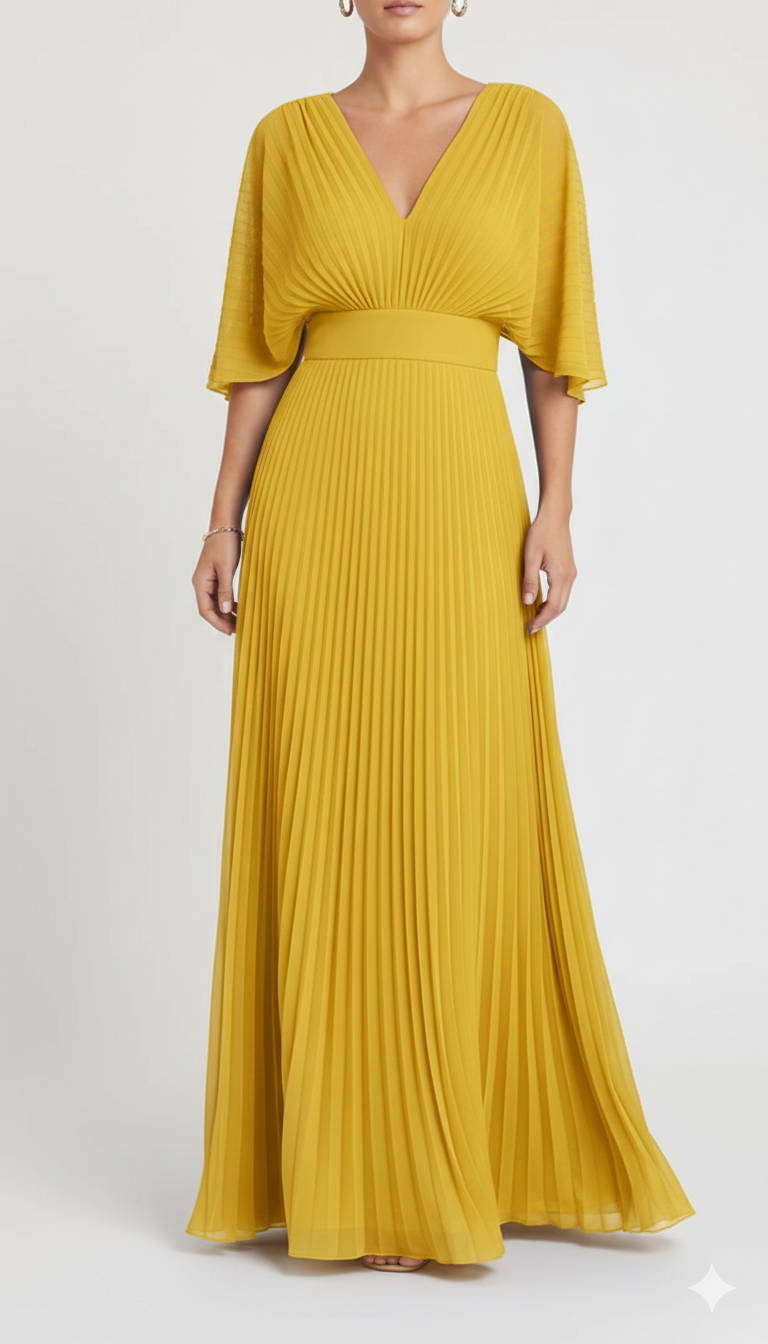 Seraphina | Women's Wedding Guest Dress With Deep V-Neckline And Pleated Skirt