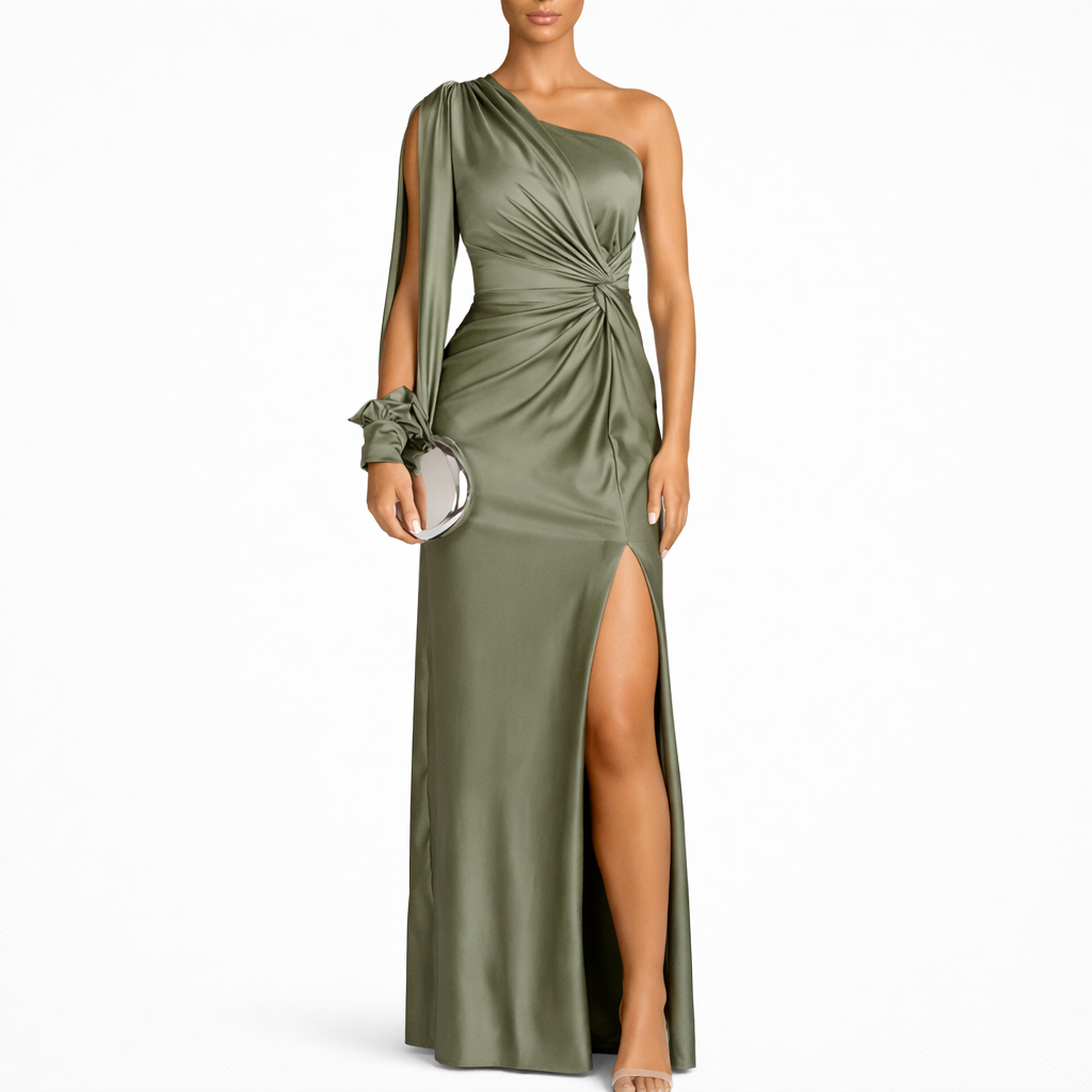 Clara | Women’s Graduation Dress With One-Shoulder Sleeve And Side Slit | Elegant