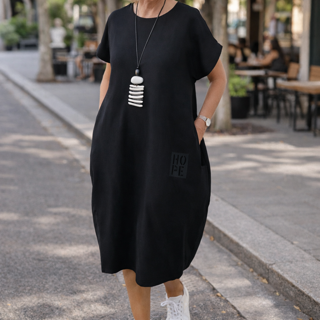 Cleo | Women's Day Dress With Short Sleeve Design And Relaxed Pocket Fit | Casual