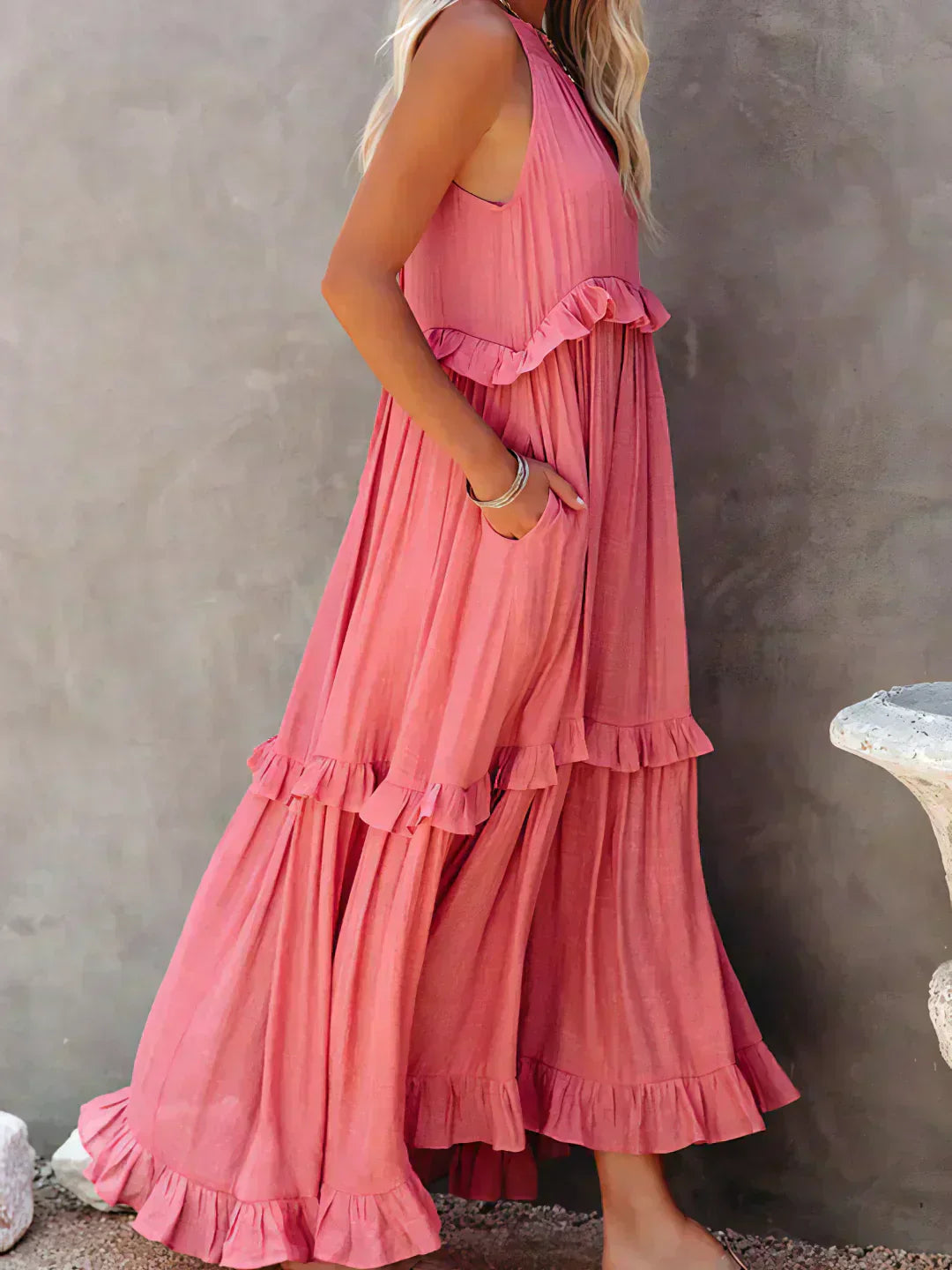 Delilah | Women's Day Dress With Halter Neck Design And Ruffle Trim Detail | Elegant