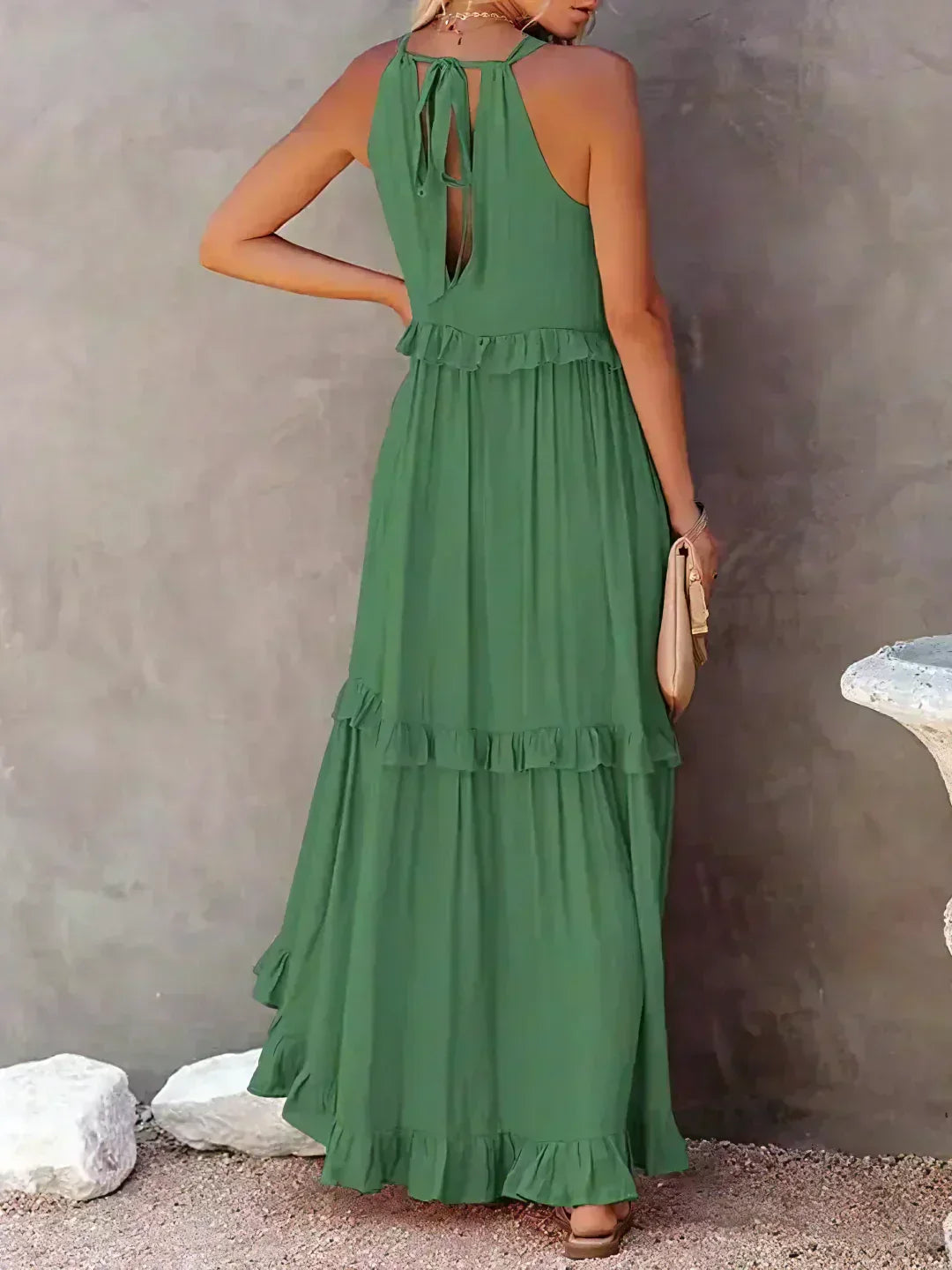 Delilah | Women's Day Dress With Halter Neck Design And Ruffle Trim Detail | Elegant