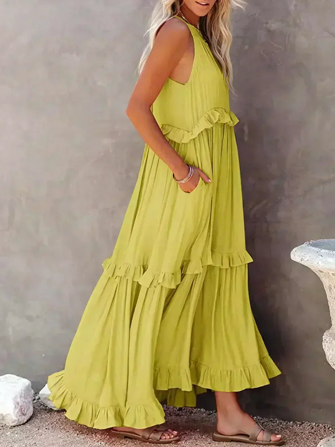 Delilah | Women's Day Dress With Halter Neck Design And Ruffle Trim Detail | Elegant