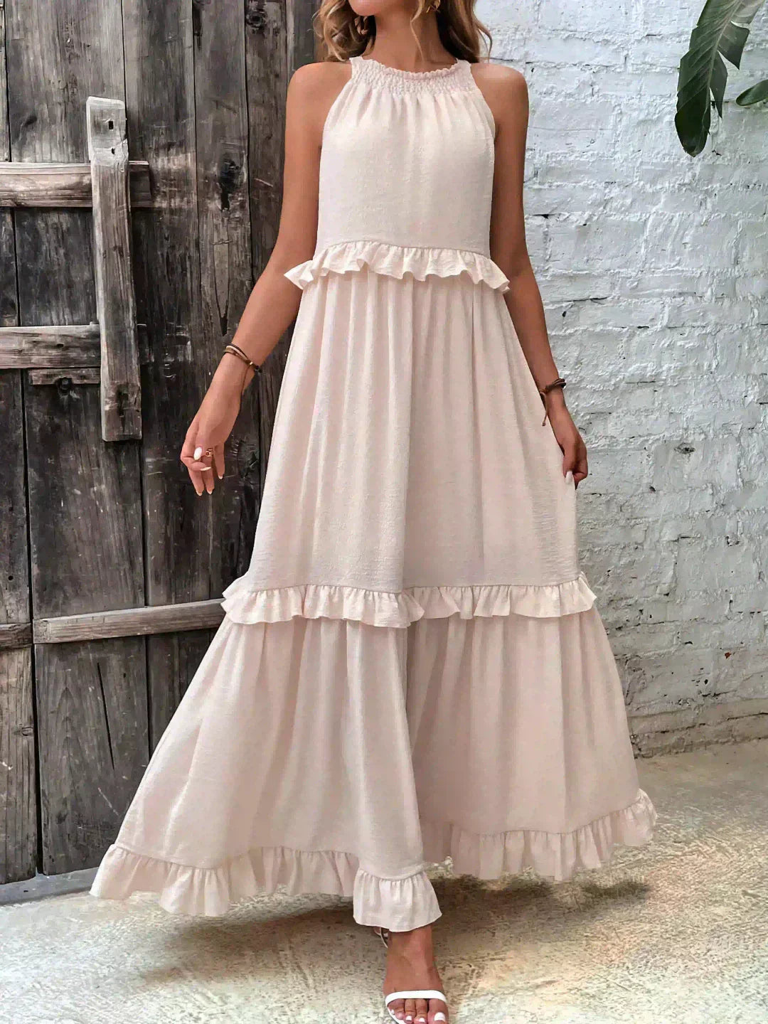 Delilah | Women's Day Dress With Halter Neck Design And Ruffle Trim Detail | Elegant