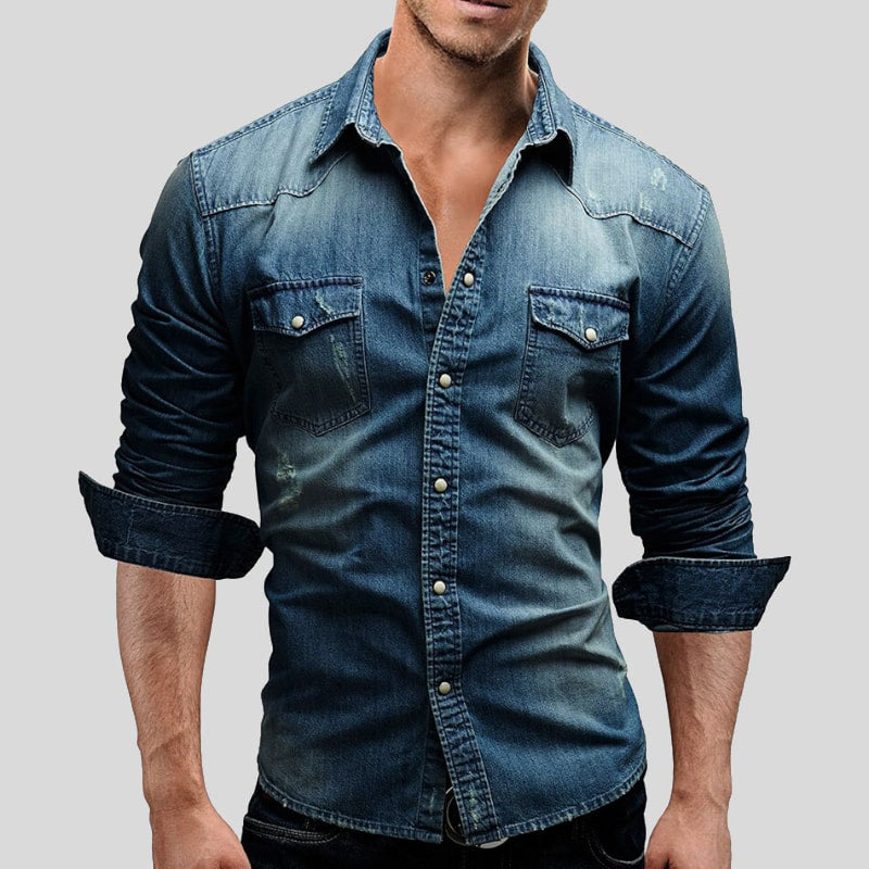 Denaro | Men’s Denim Button-Up Shirt