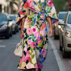 Elowen | Women's Floral Dress With Cape Sleeves And Tie Waist