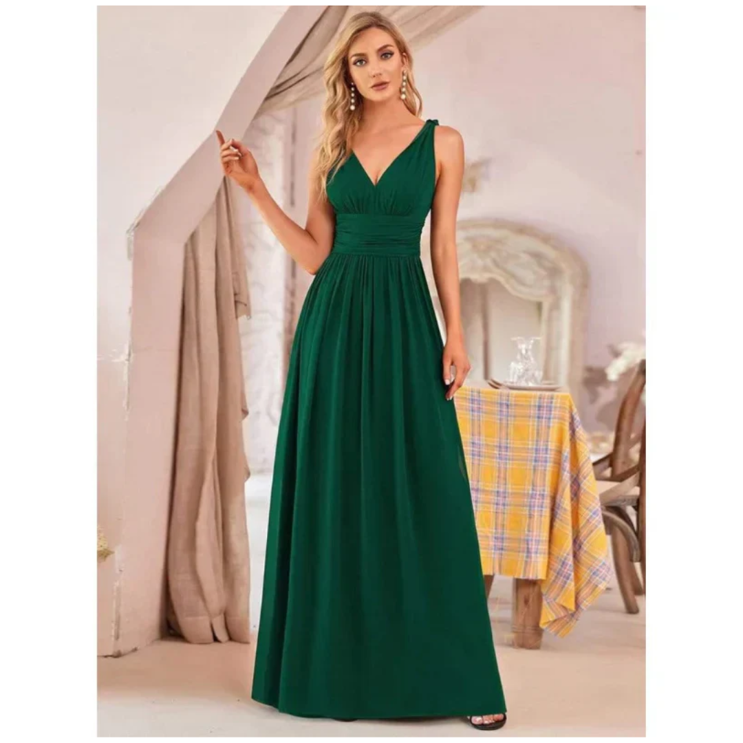 Elowen | Women's Formal Day Dress With V-Neck And Ruched Waist | Elegant