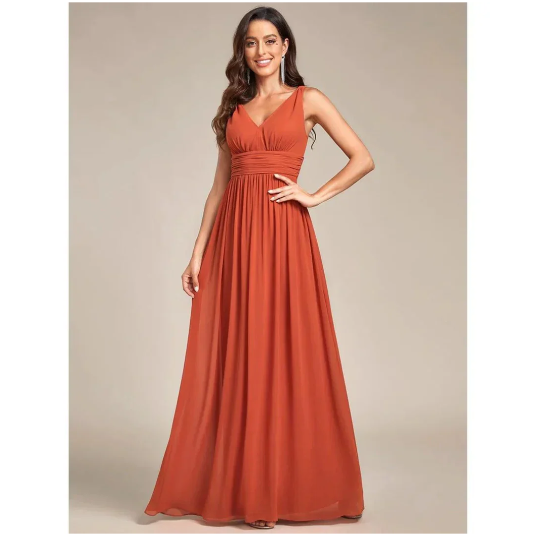 Elowen | Women's Formal Day Dress With V-Neck And Ruched Waist | Elegant