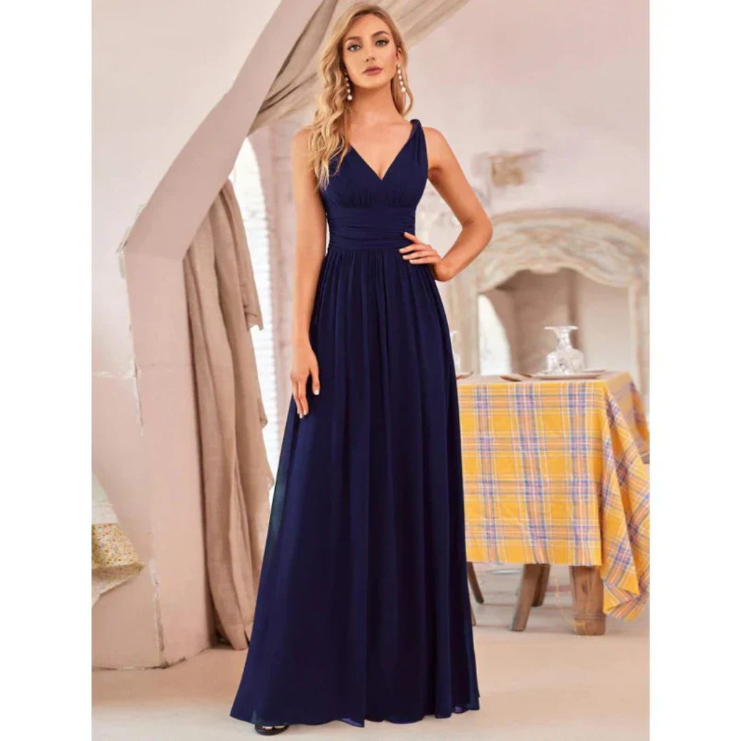 Elowen | Women's Formal Day Dress With V-Neck And Ruched Waist | Elegant