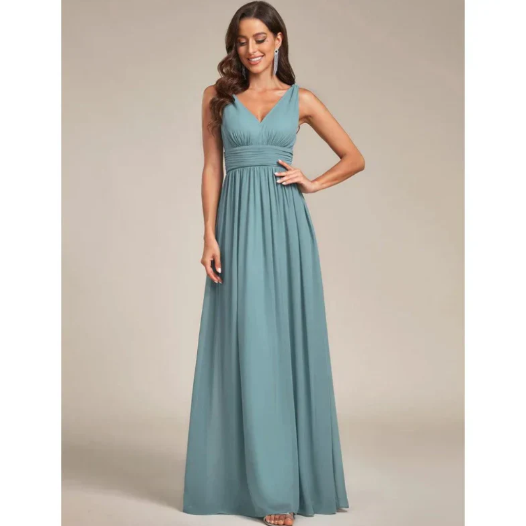 Elowen | Women's Formal Day Dress With V-Neck And Ruched Waist | Elegant