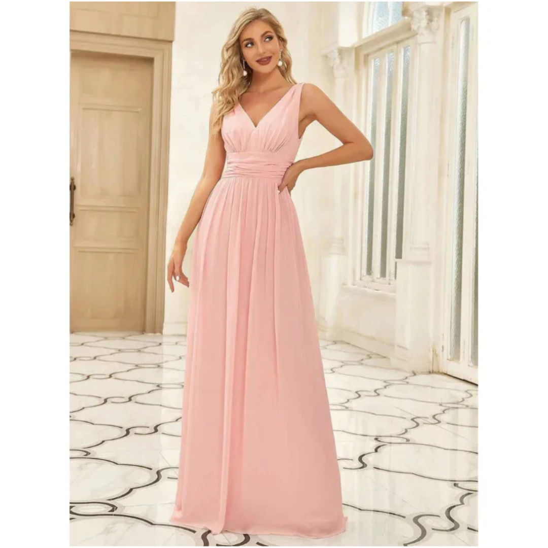 Elowen | Women's Formal Day Dress With V-Neck And Ruched Waist | Elegant