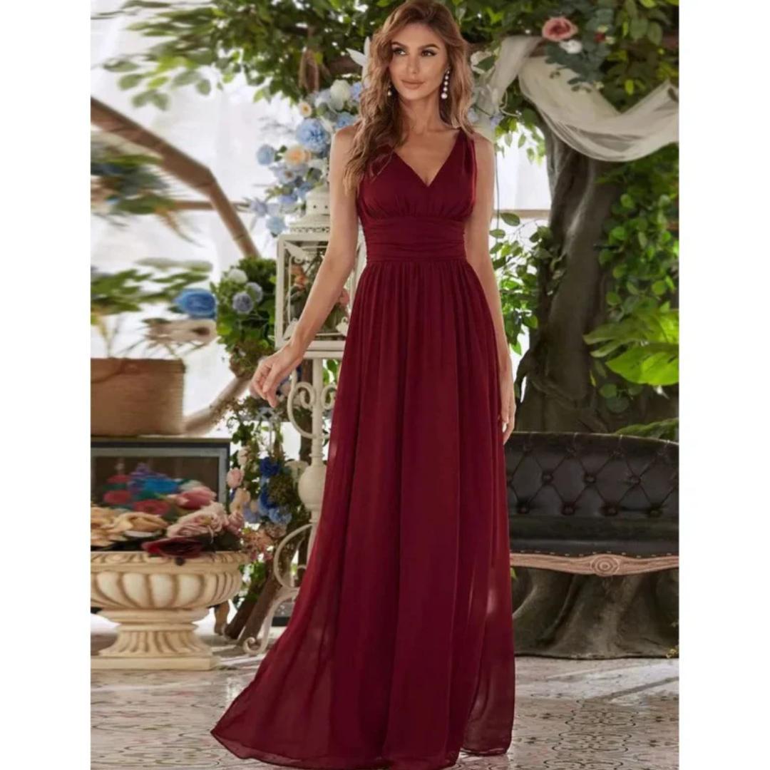 Elowen | Women's Formal Day Dress With V-Neck And Ruched Waist | Elegant