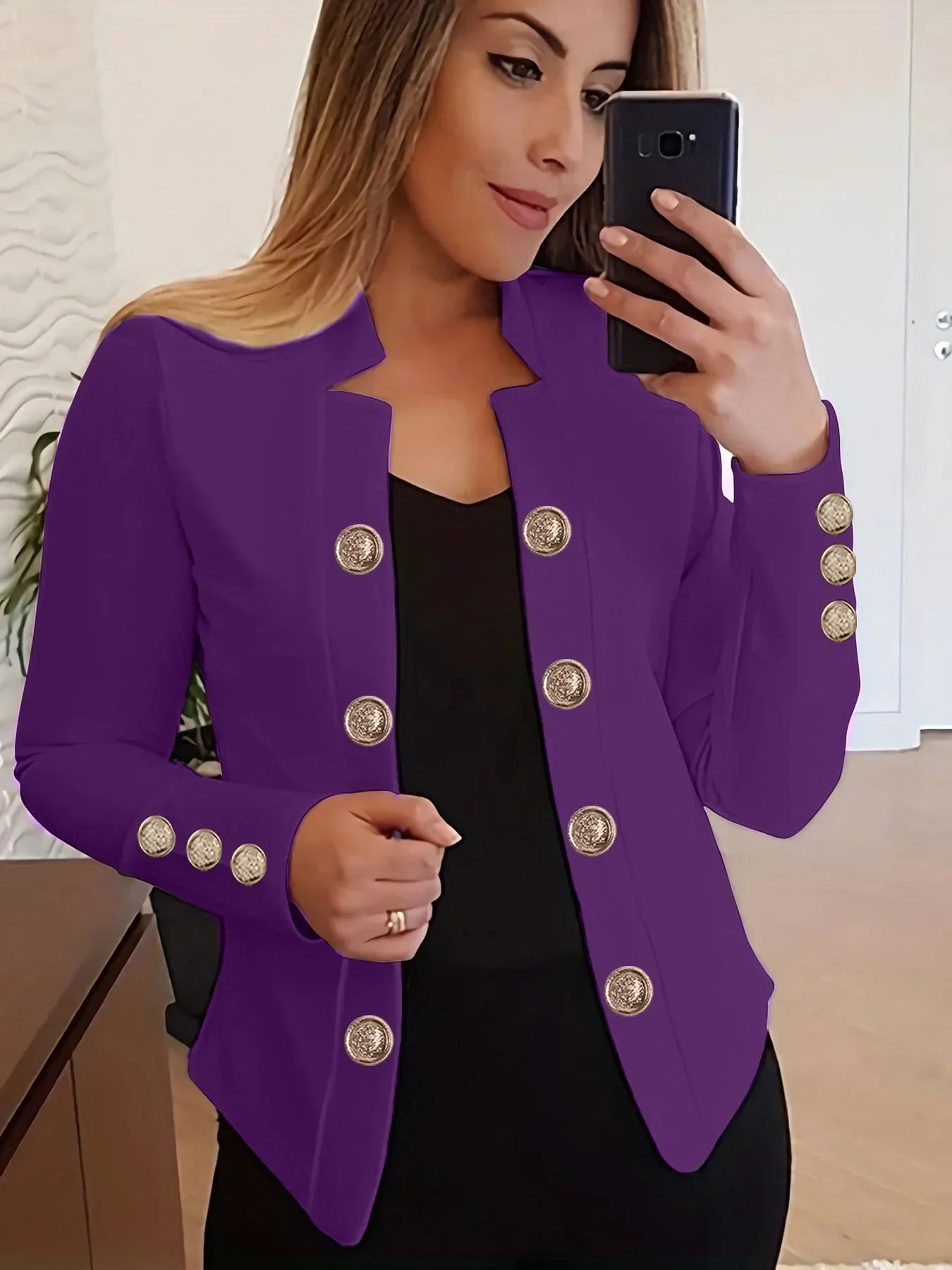 Elvon | Women’s Button-Detail Long Sleeve Jacket