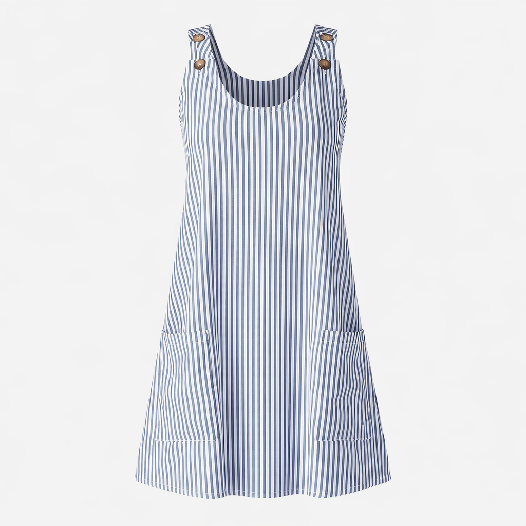 Felicia | Women's Day Dress With Sleeveless Stripe Design And Front Pocket Detail | Casual