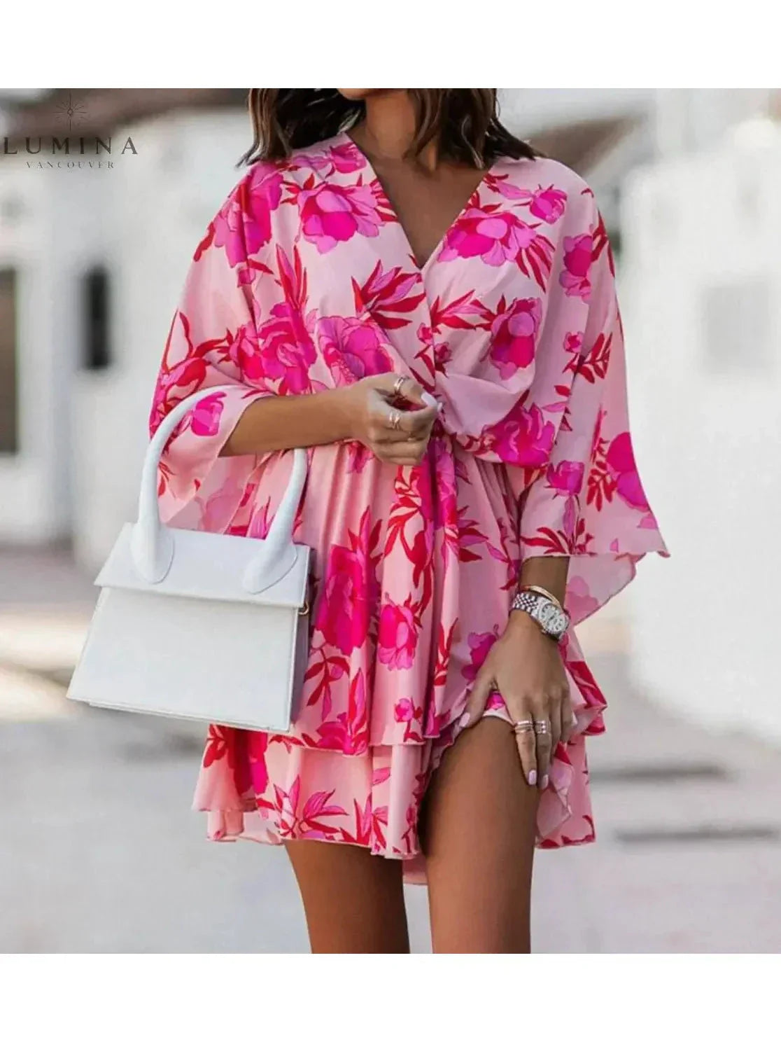Harper | Women’s Floral Dress With V-Neckline And Tie Waist