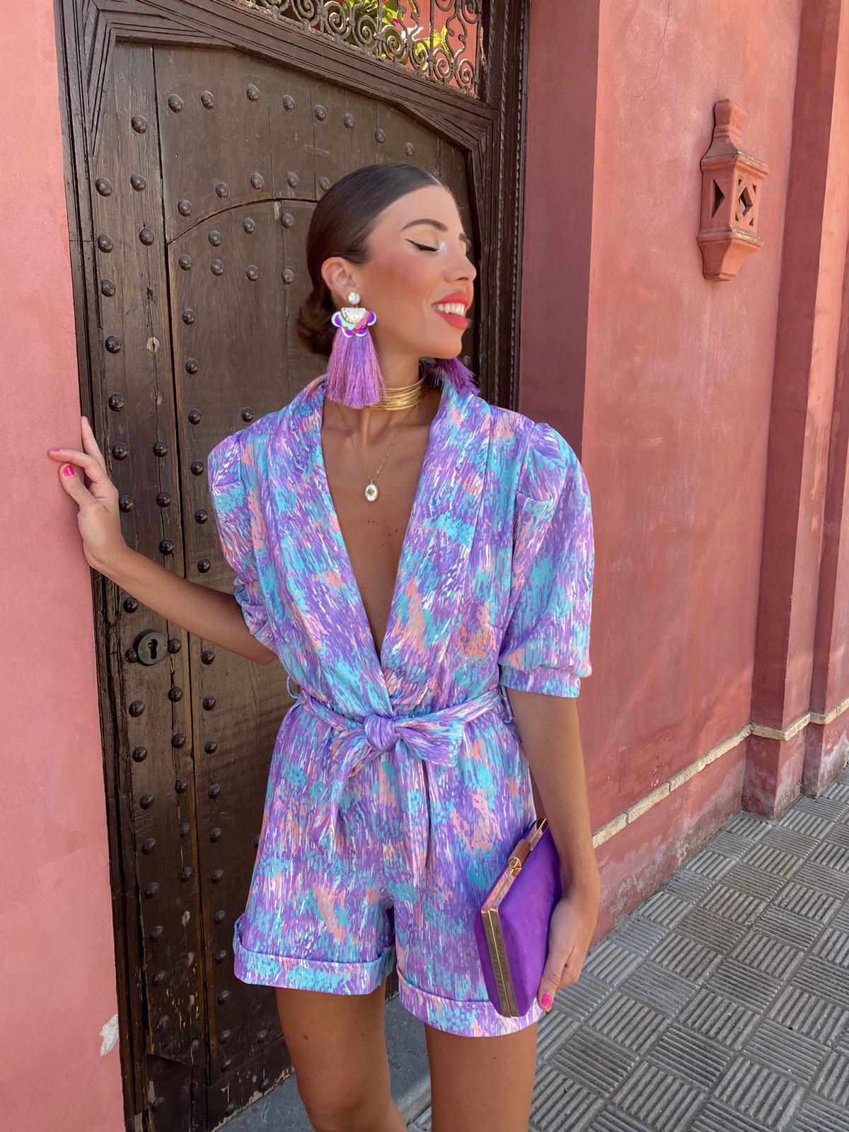 Harper | Women’s V-Neck Romper With Waist Tie And Short Sleeves