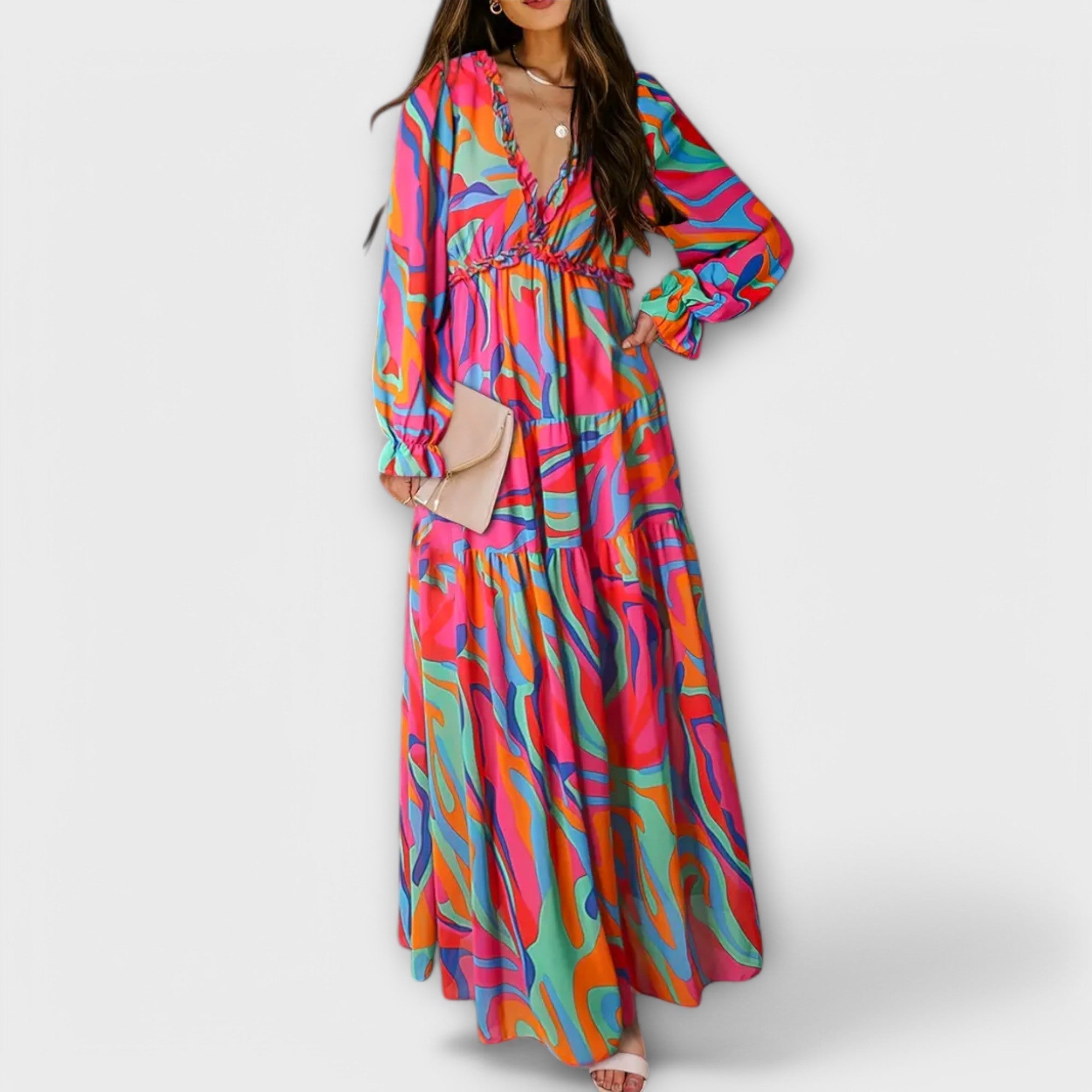 Helen | Women’s Formal Dress With Floral Print And Long Sleeves | Elegant