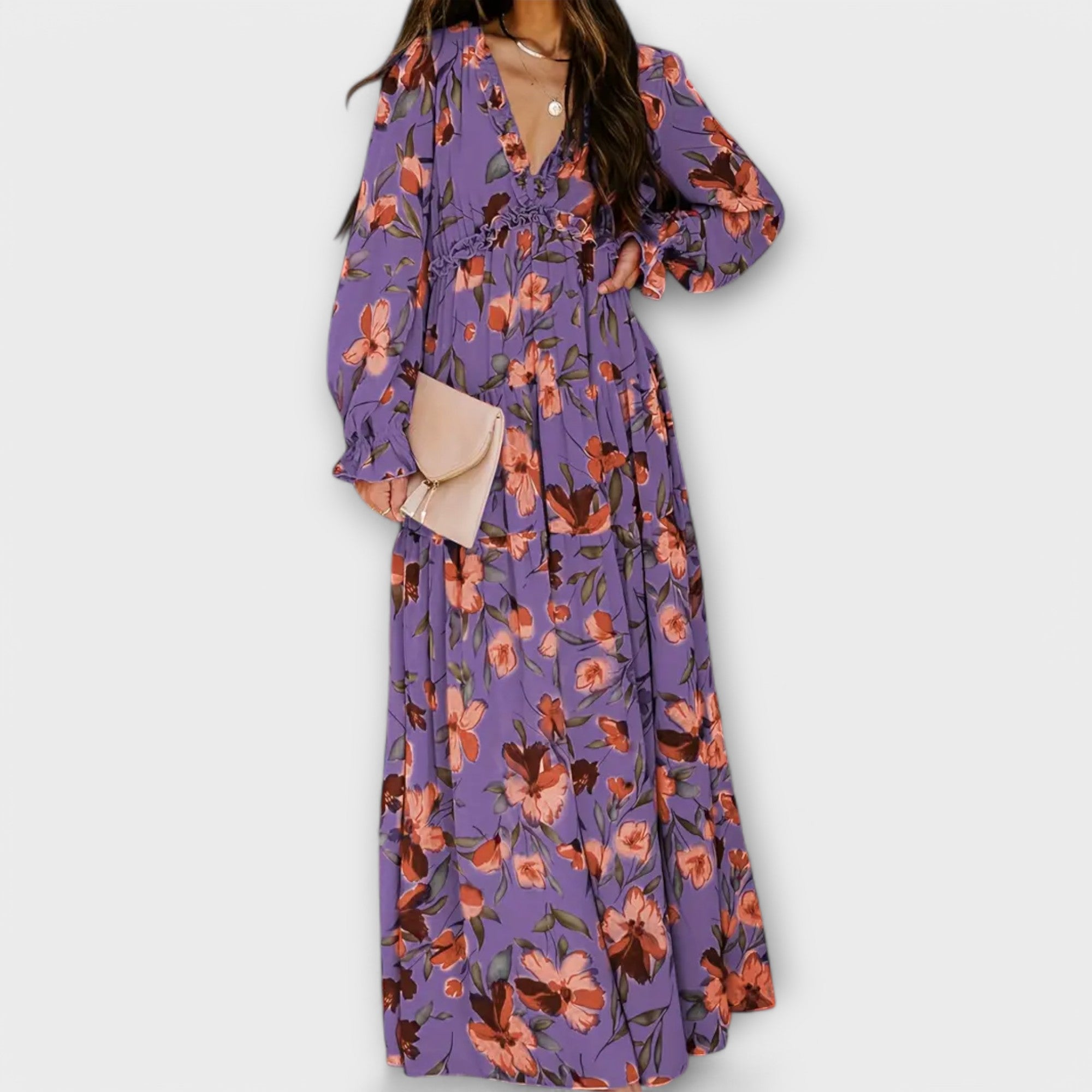 Helen | Women’s Formal Dress With Floral Print And Long Sleeves | Elegant