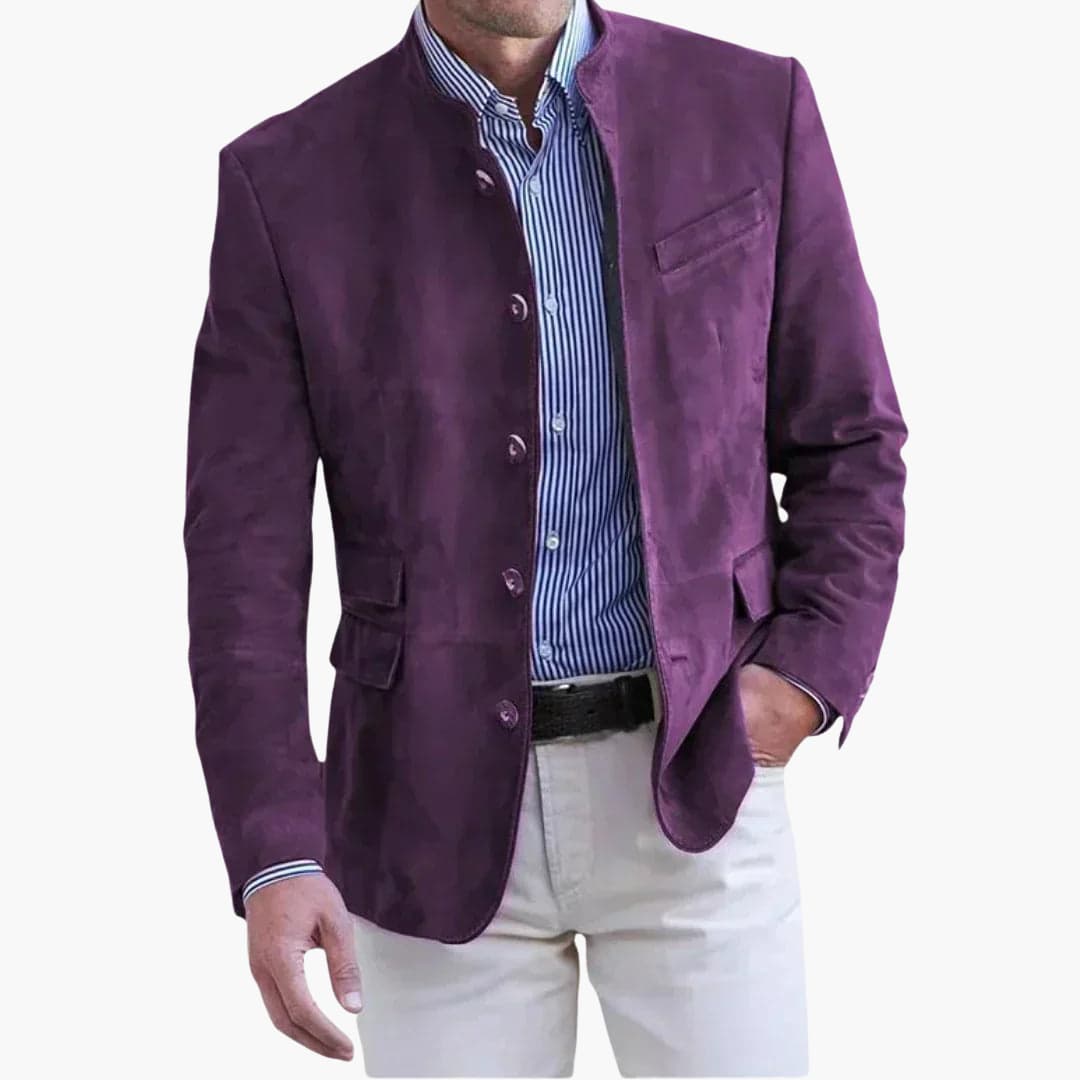 Leuther | Men’s Structured Stand-Collar Blazer