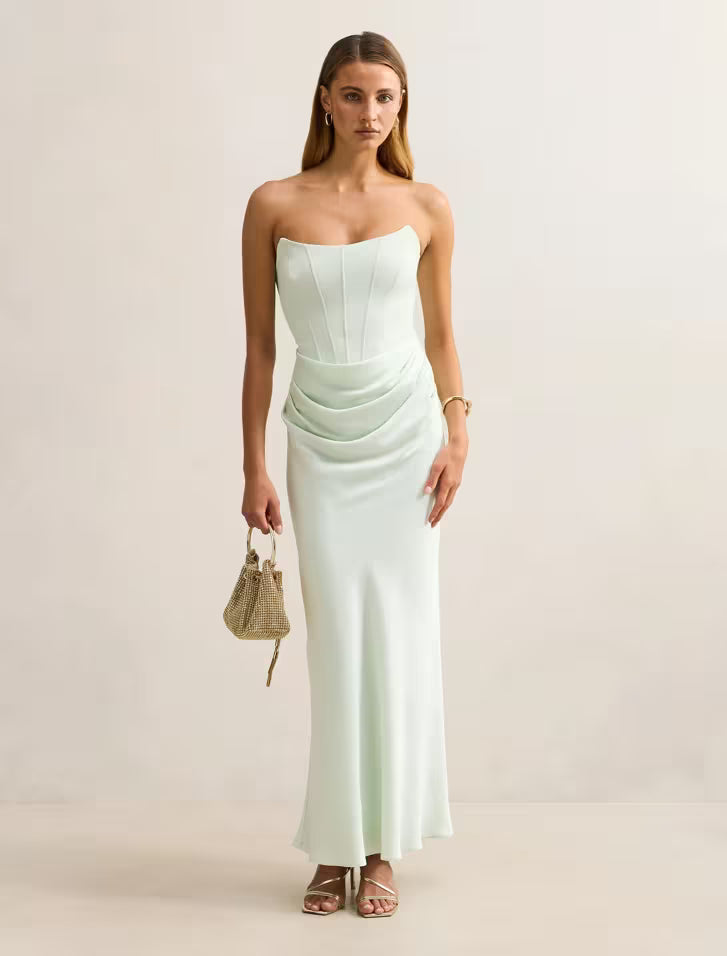 Isra | Women's Cocktail Dress With Strapless Drape Design And Elegant Maxi Silhouette | Party