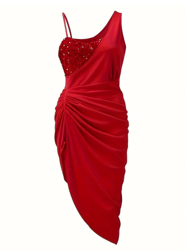 Jimena | Women Asymmetrical Cocktail Dress With Draped Bodice And Flared Skirt | Party Style
