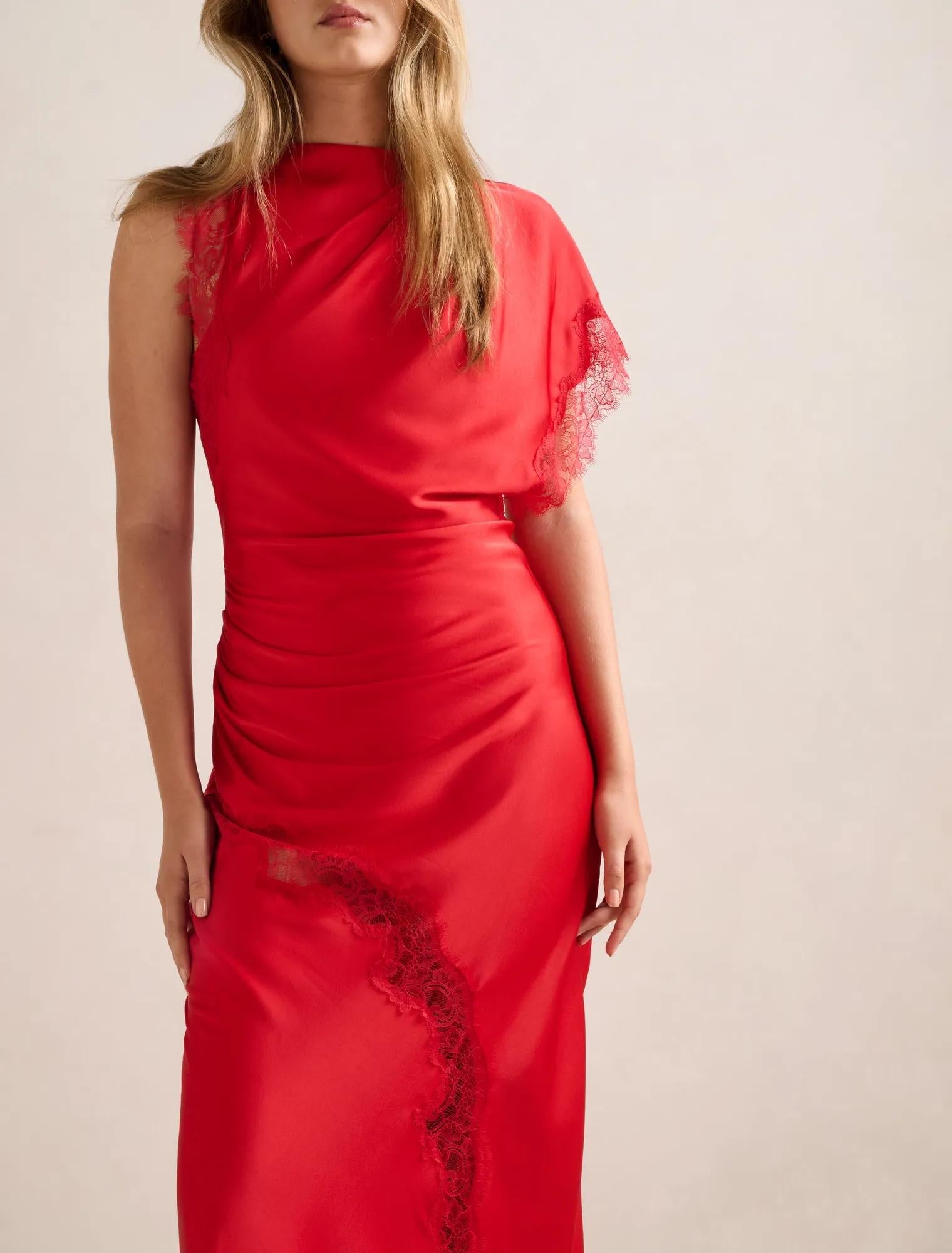Kody | Women's Cocktail Dress With Satin Lace Asymmetric Design And Elegant Maxi Silhouette | Party